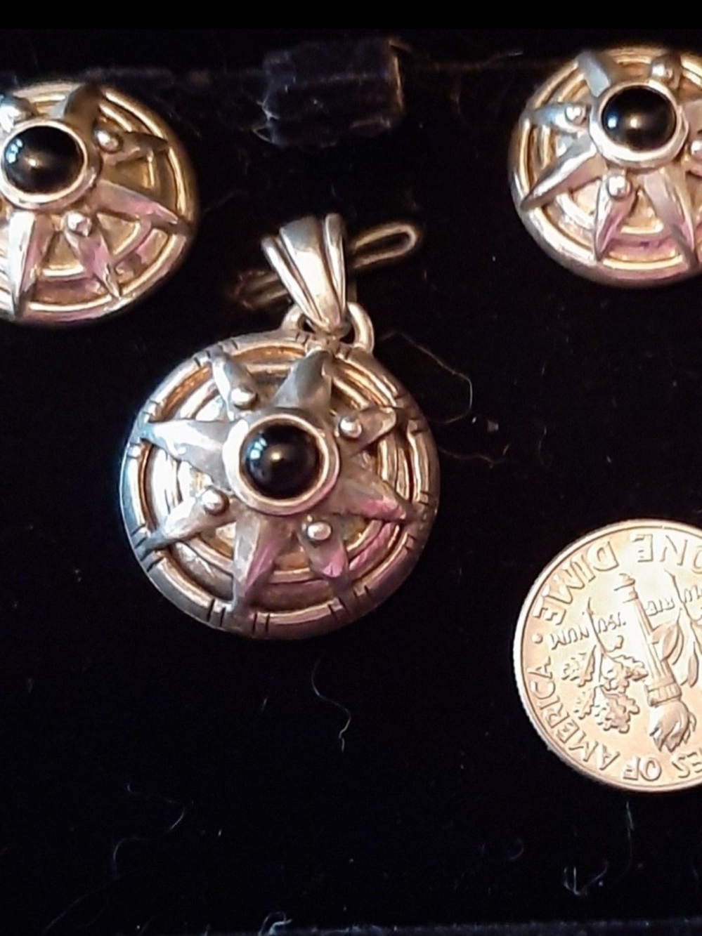 Vintage Artisan Hand Stamped 925 Sterling Silver Black Onyx Star Jewelry Set
